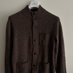 $245 Brooks Brothers Flecked Brown Merino Wool Knit Cardigan - Small